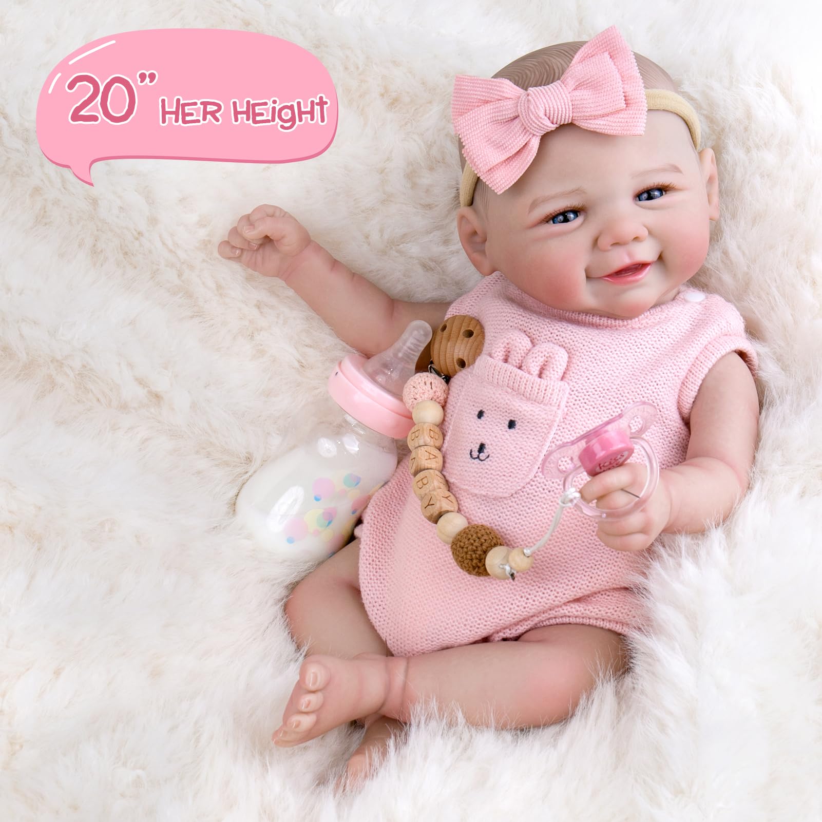 UOFTKIZ Bambola realistica neonato 50,8 cm con coniglio rosa