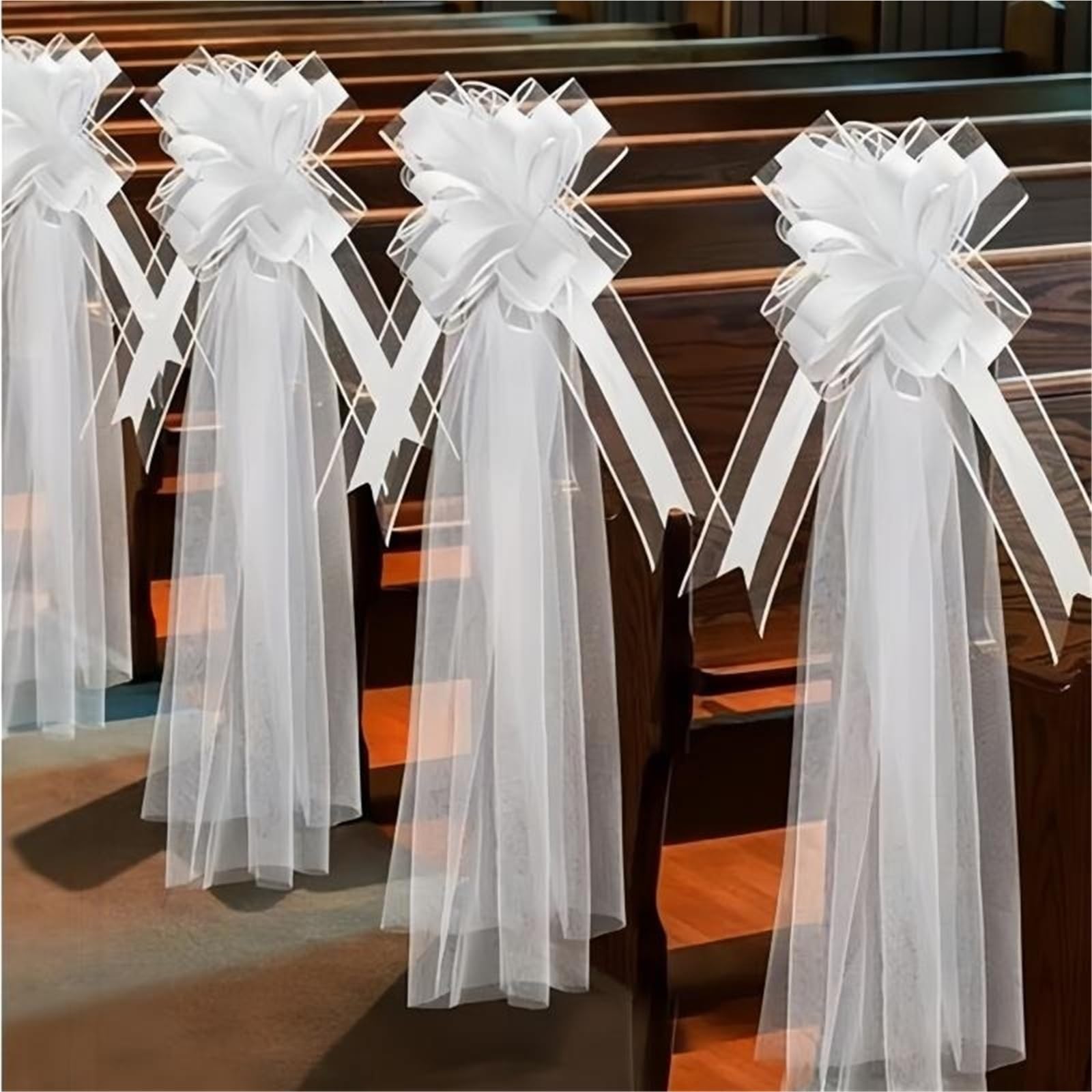 12–1 weiße Hochzeitsschleifen | Mit langen Tüllschwänzen for Hochzeit, Kirchenbank, Stuhl, Gang, Dekoration