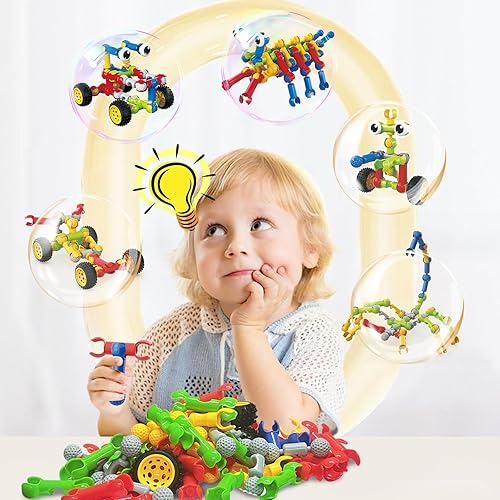 Miniatura 5 de Juguetes de construcción STEM para niños y niñas de 3, 4, 5, 6, 7, 8 años, 180 piezas de bloques de construcción, juguetes educativos de aprendizaje