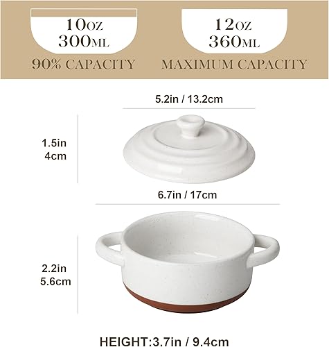 Miniatura 10 de MALACASA Mini Cocotte - Juego de 4 mini cacerolas pequeñas de 14 onzas con tapas y asas, juego de 4 mini hornos holandeses de cerámica, pequeños