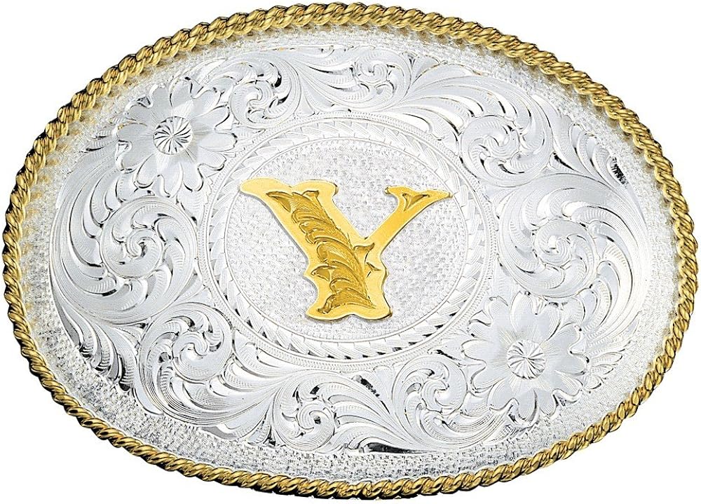 Montana Silversmiths Initial Letter Silver Engraved Gold Trim Western Belt Buckle (Initial R): Clothing