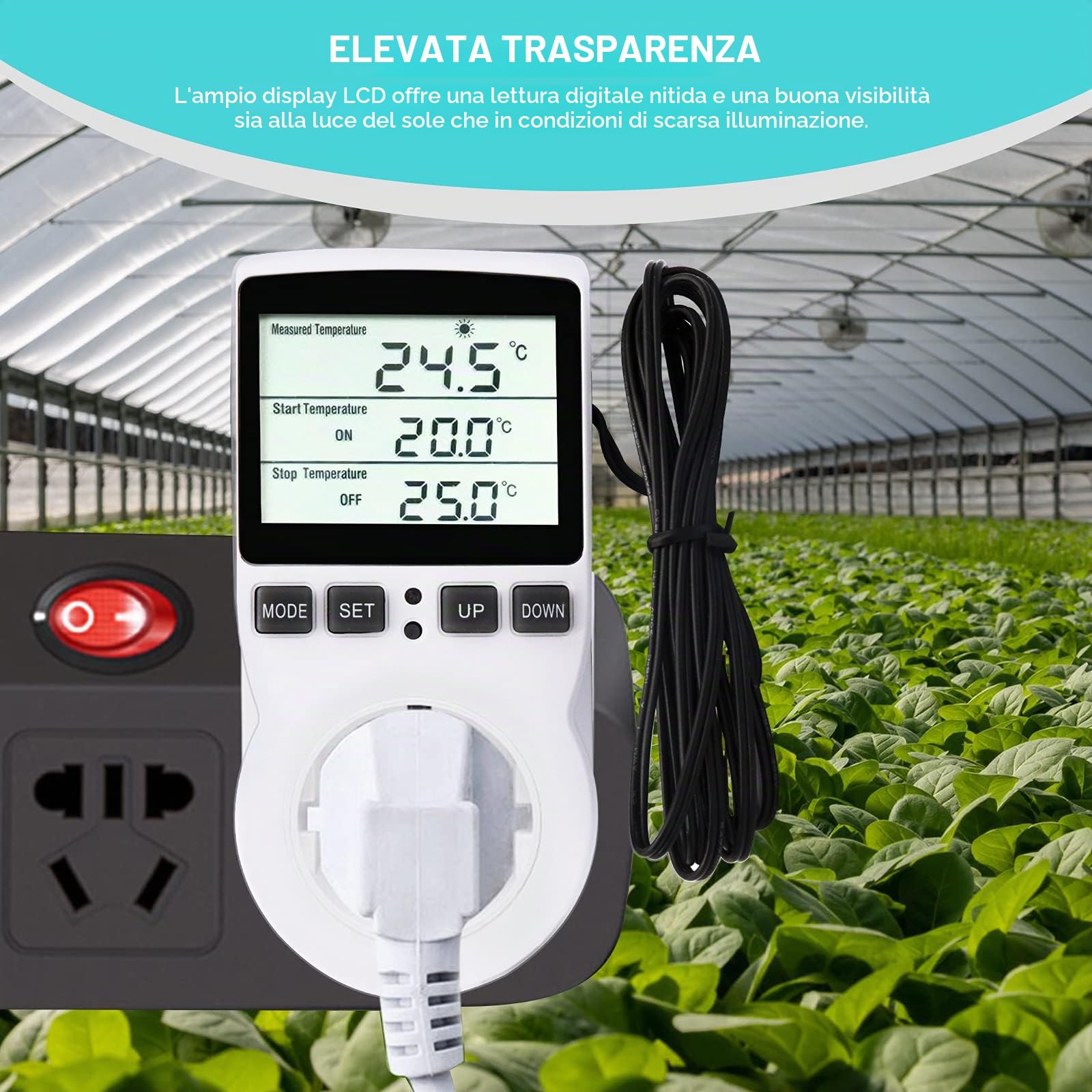 RUIZHI Digitale Termostato Regolatore Temperatura LCD Multifunzione con Timer e Sonda per Serra, Acquario, Riscaldamento, Terrario, Acquario, Rettili, Incubatore (EU)