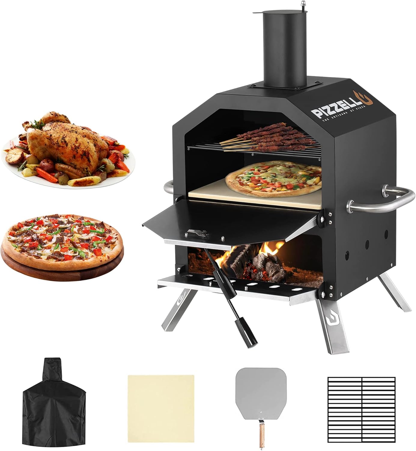Pizzello Outdoor Pizza Oven Wood Fired 2Layer Pizza Ovens 12" Outside