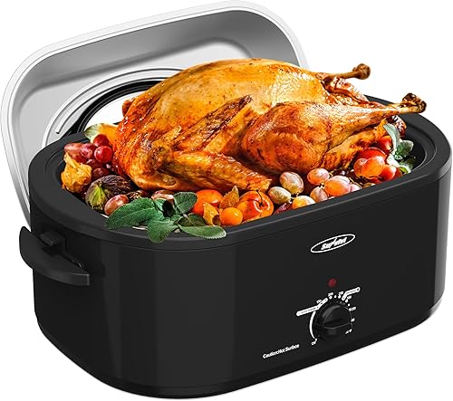 Miniatura 44 de Sunvivi Horno asador eléctrico de 24 cuartos de galón con tapa visible autohilvanado, horno asador de pavo con sartén y estante extraíbles, perfecto