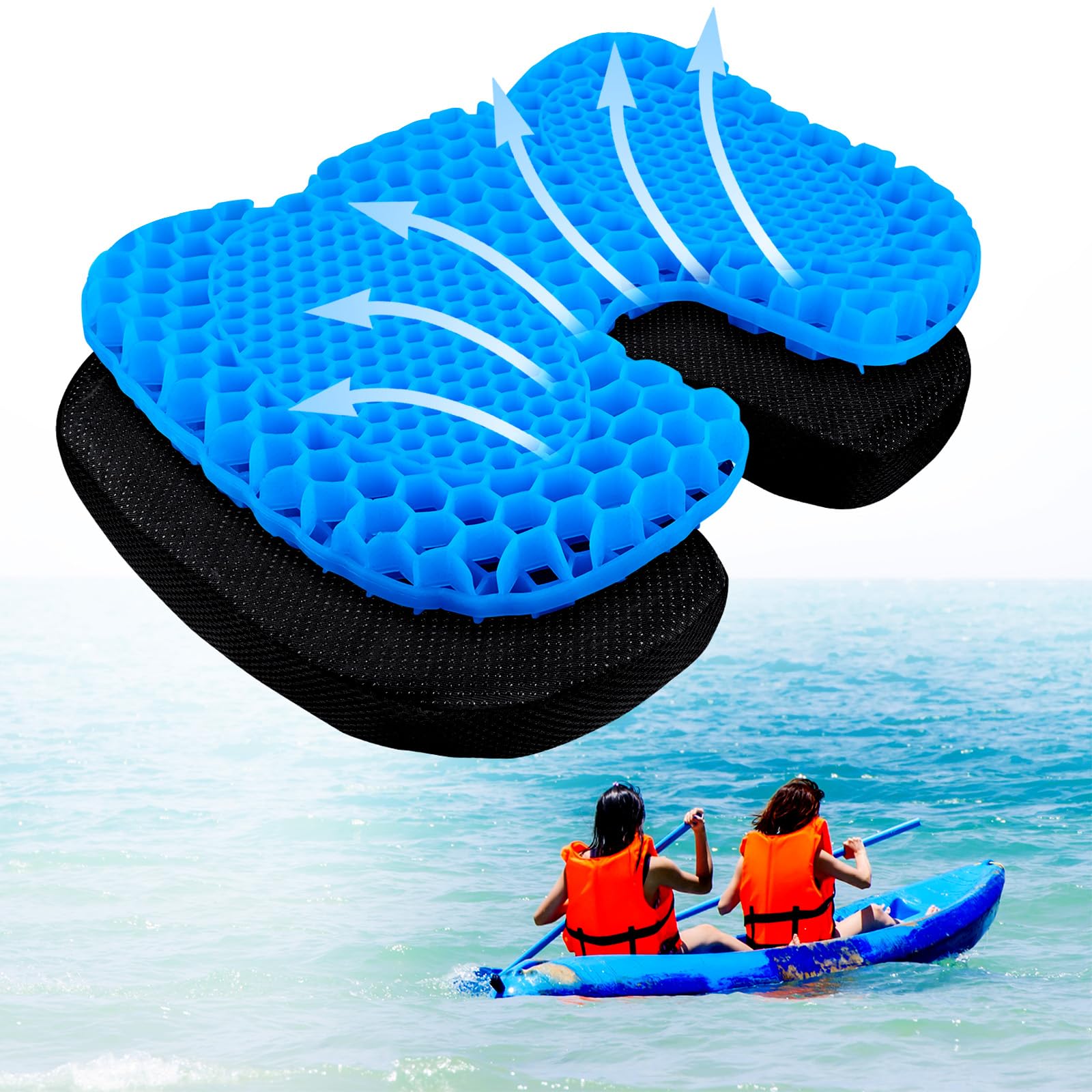 MMOBIEL ErgoLift Kayak Seat Cushion Thick Anti-Slip Waterproof Gel Seat Pad for Kayak, Canoe, Boat & Rowing – U-Shaped Cushion with Thigh Support – Premium Comfort & Pressure Relief