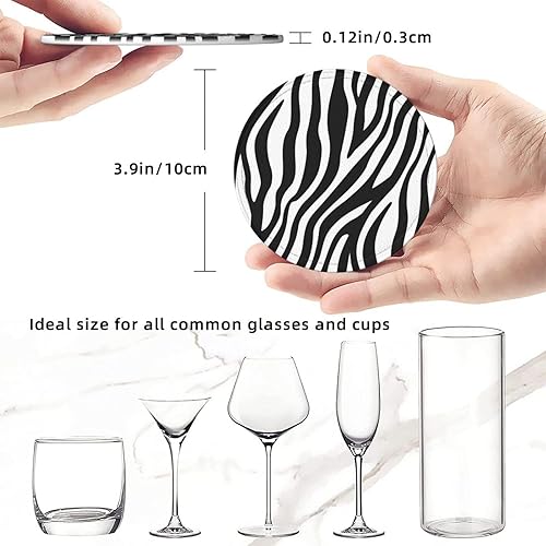 Miniatura 8 de Drink Coasters Set of 6, Zebra fine Lines Printed PU Leather Round Coaster with Holder for Outdoor, Office, Bar, Funny Heat-Resistant Home Desk Decor