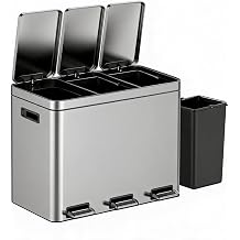45L 3-Compartment Stainless Steel Recycling Trash Can with Foot Pedal