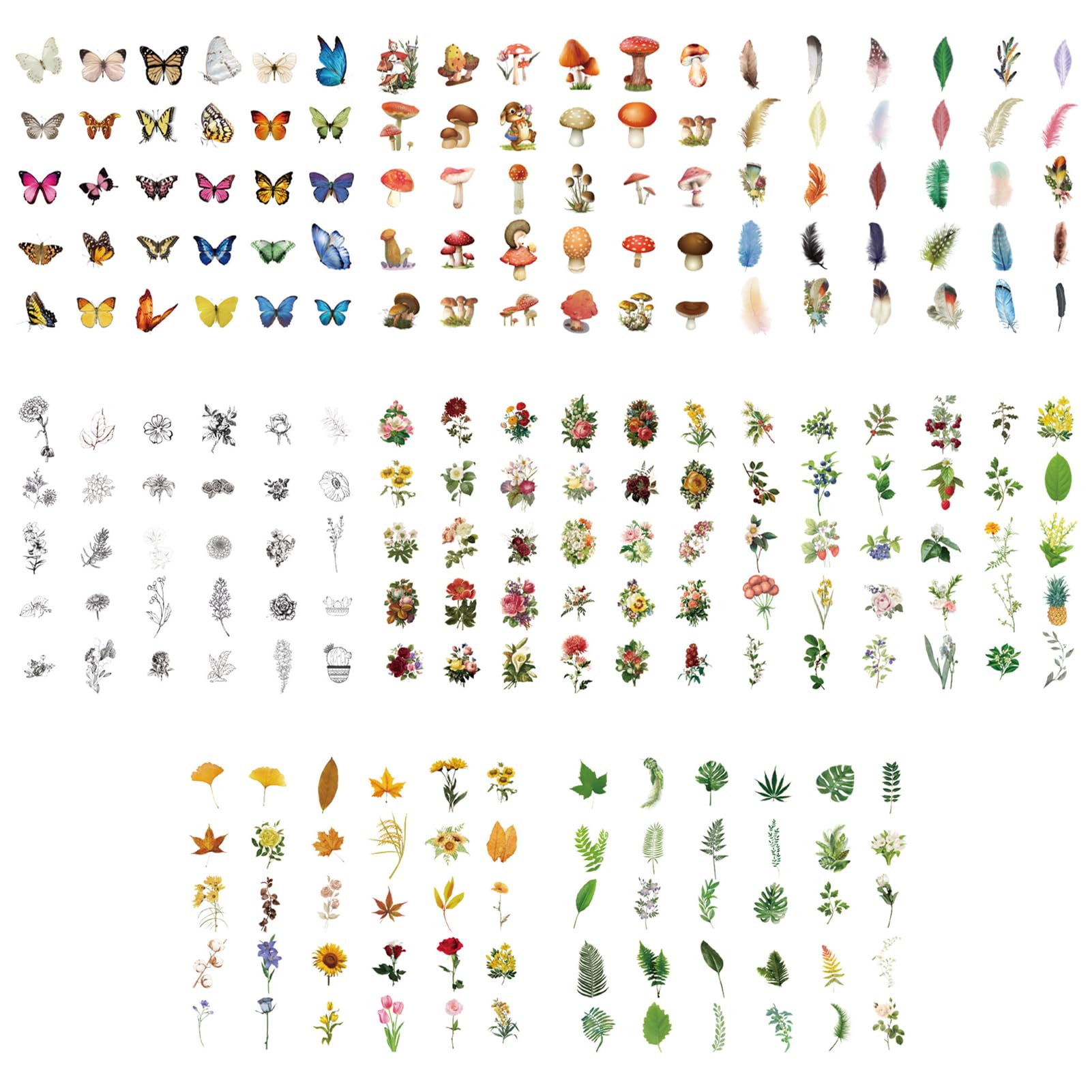 UTMACH 480pcs Pegatinas de Flores y Plantas Vintage Pegatinas Scrapbooking en PVC Pegatinas de la Naturaleza Pegatinas Decorativas Transparente Stickers para DIY Álbumes de Fotos,Bullet Journal