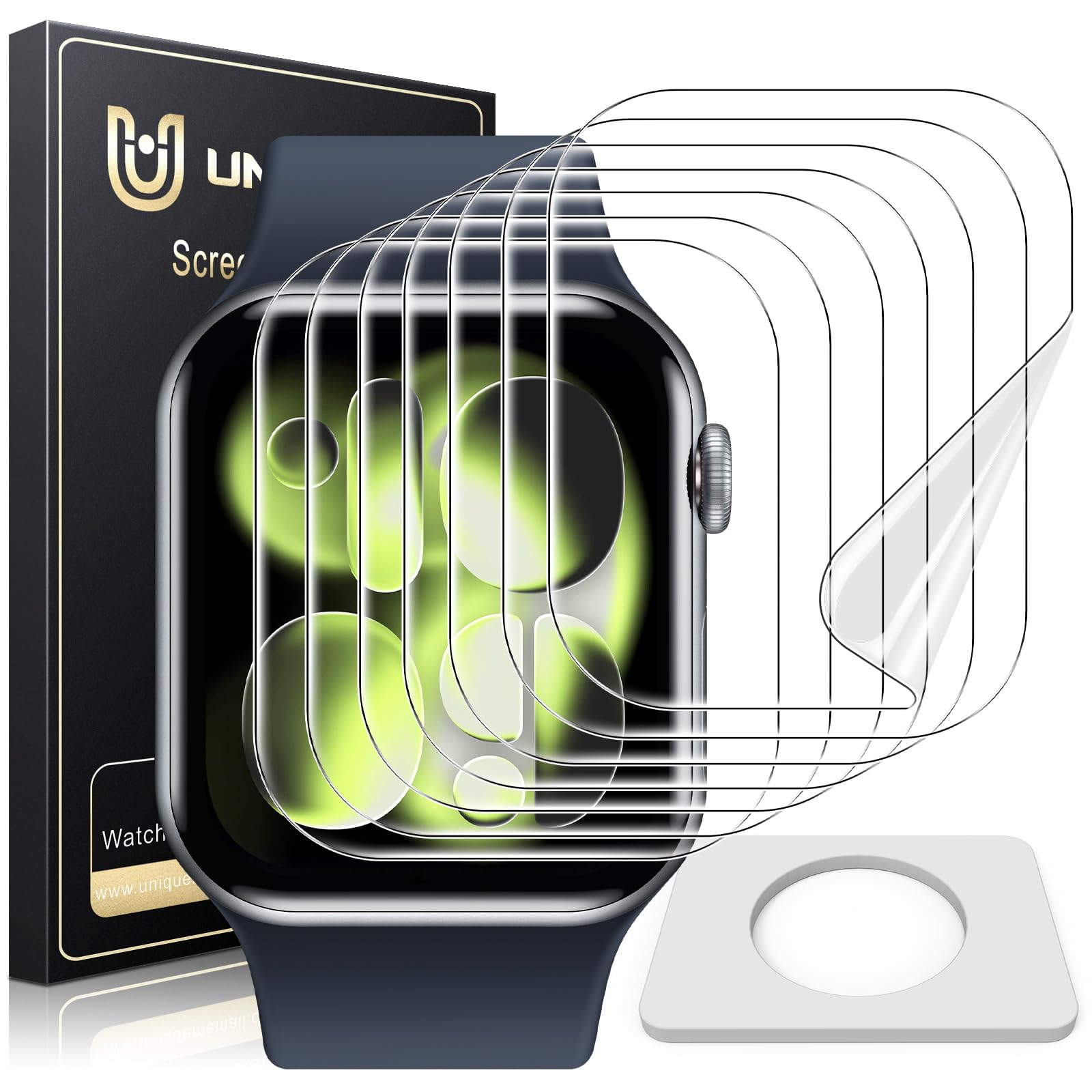 UniqueMe 8 Pack for Apple Watch Series 11/10 Screen Protector 46mm - [Strong Asorption] [Flexible TPU Not Glass][Non-Bubbles] iWatch Anti-Scratch Protection HD Clear Cover Soft Film