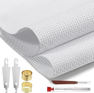 14 Mesh White Cross Stitch Fabric 20" X 20" Needlepoint Canvas White Embroidery Blank Cloth for Cross Stitch and Handmade Crafts