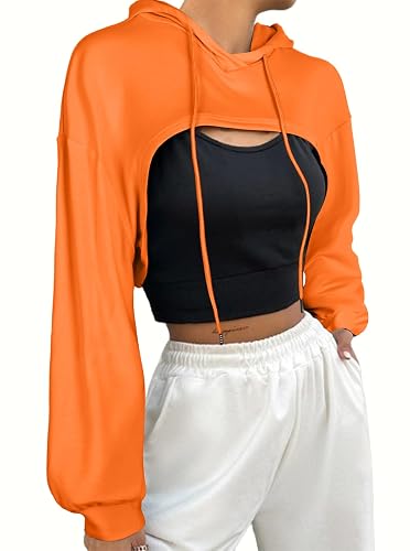 Hilinker Women's Long Sleeve Cropped Hoodie Workout Drawstring Super Crop