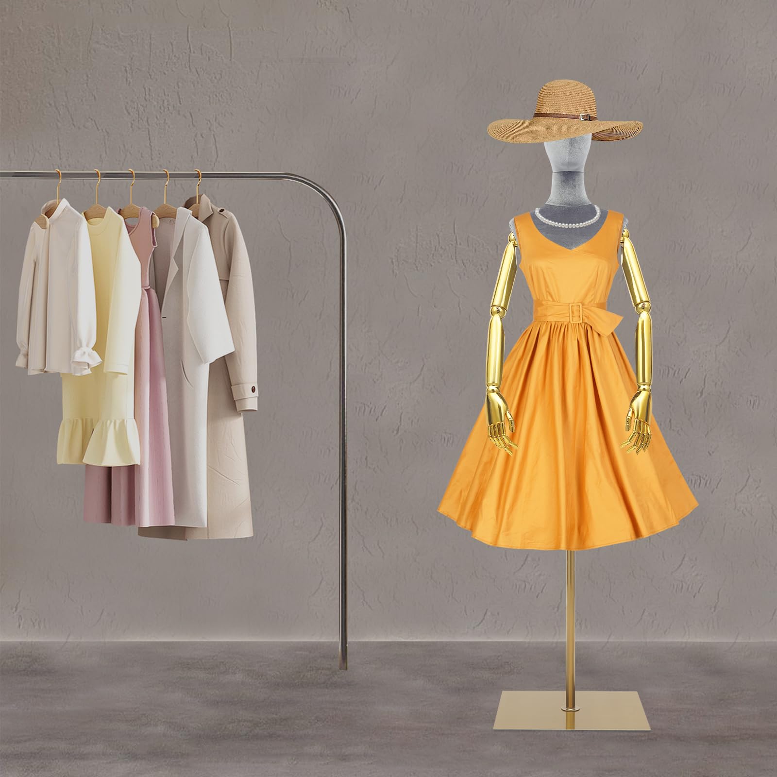 Busto sartoriale da donna, regolabile, 150-200 cm, manichino con braccia articolate e dita, manichino per pantaloni e vestiti, manichino rimovibile con base in metallo per sarti