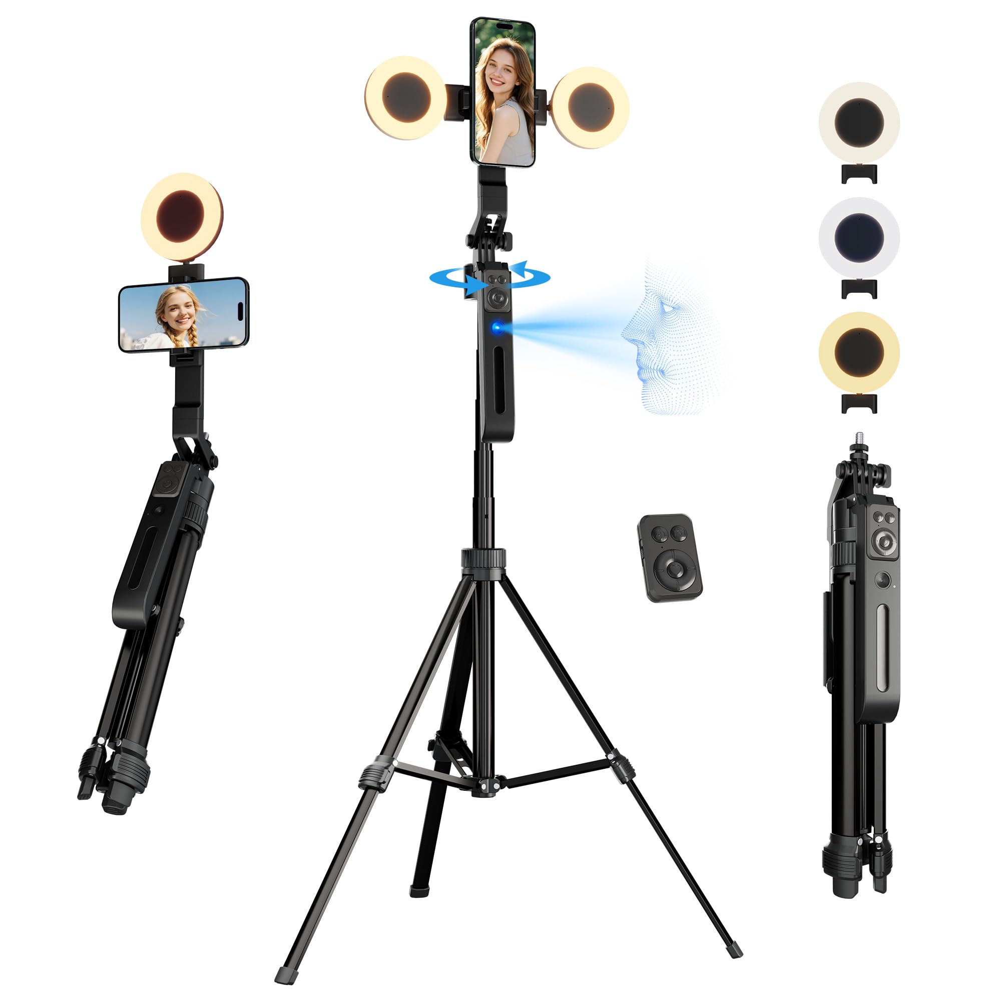 71 Auto Face Tracking Tripod for iPhone with Light Vlogging Kit for iPhone with Gesture Remote 360 Rotation