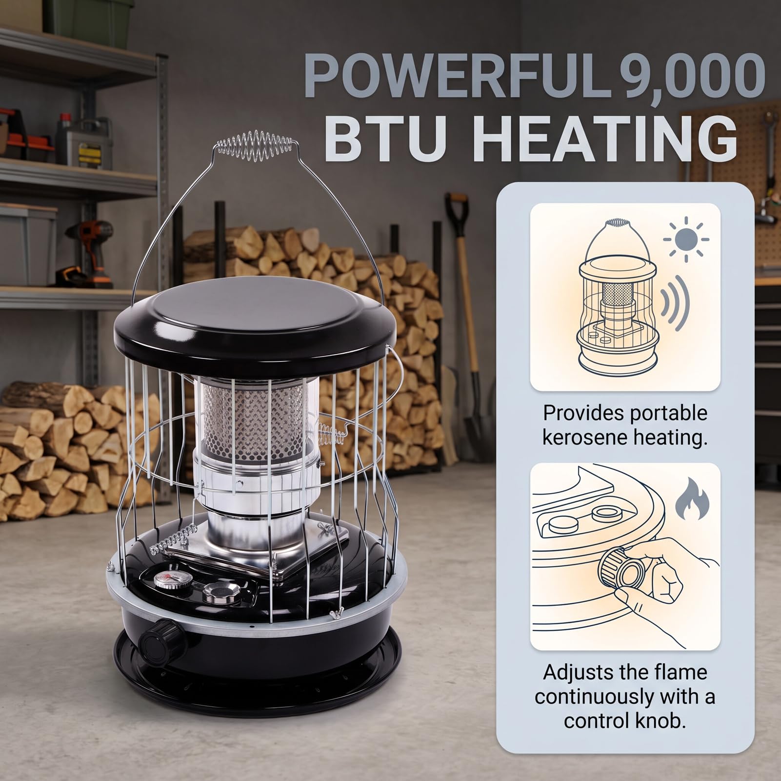 Qcwwy Calentador de Queroseno Portátil 9000 BTU No Eléctrico para Acampar