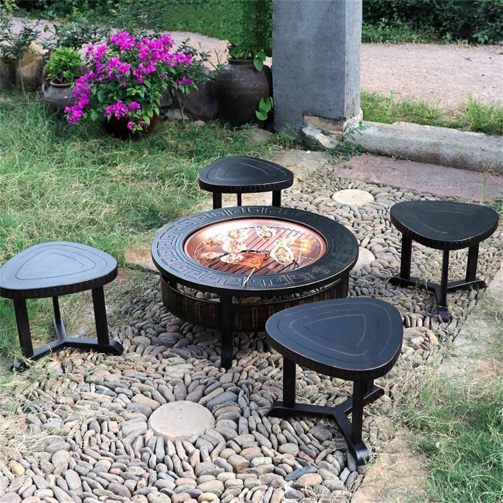 Braciere da Esterno Falò a Legna Patio Griglia a Carbone Braciere per griglia Esterna Griglia a Carbone Senza Fumo con Schermo antiscintilla Poker e Copertura per Camino Griglia PE