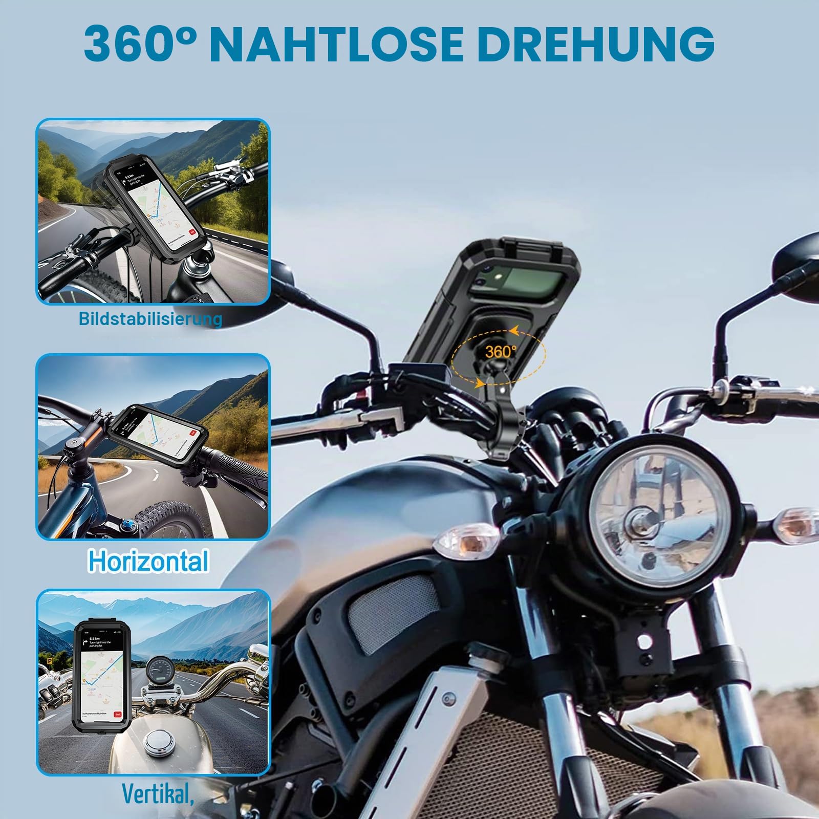 Motorrad Handyhalterung Wasserdicht Handy Halterung Fahrrad Universal 360° Drehbaren Anti-Vibration Motorrad Scooter Handyhalter Fahrrad Lenker für 5.5-6.8''
