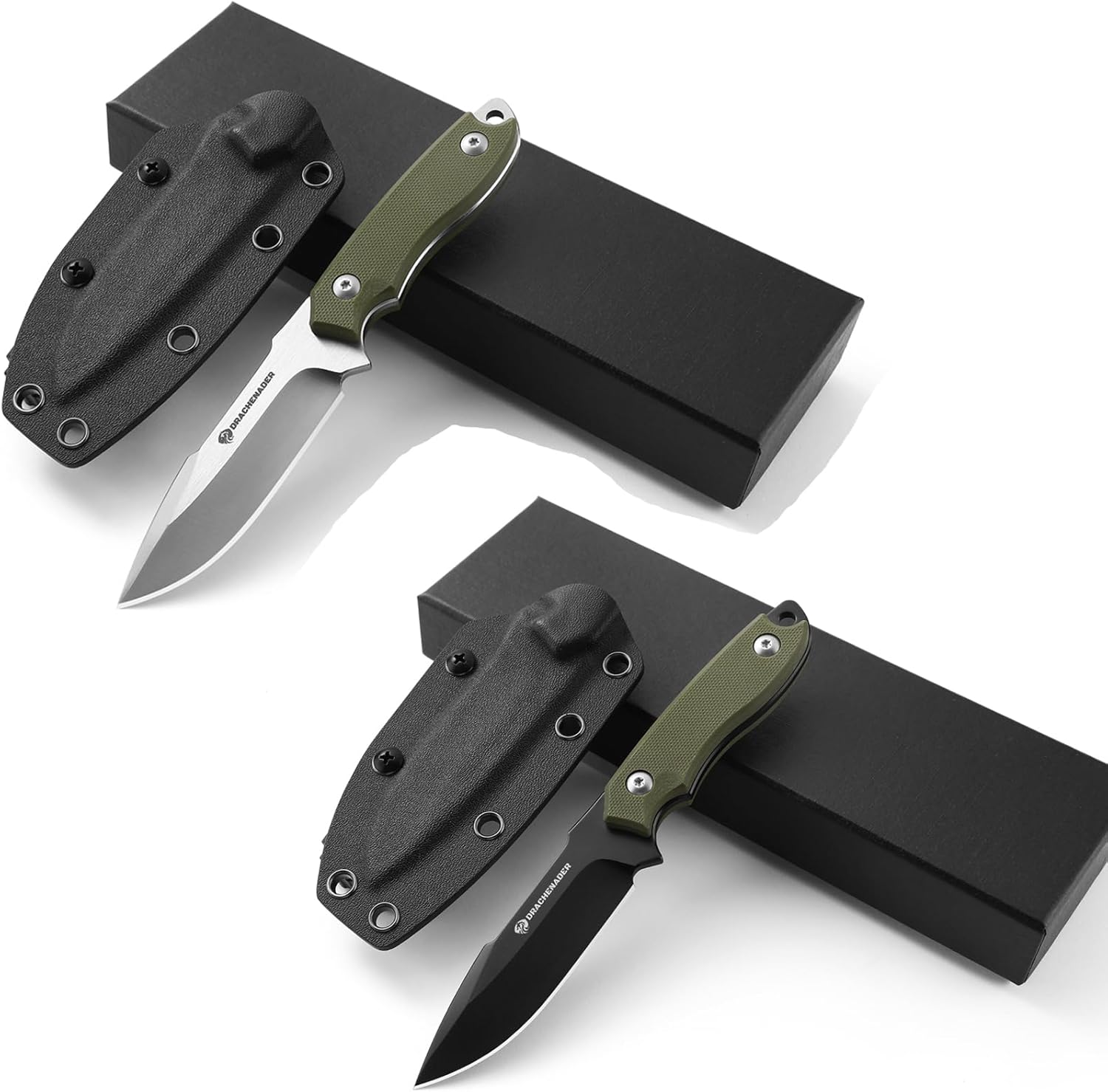 EDC Knife Bundle - Black/Green & White/Green Fixed Blade Knives with Sheaths