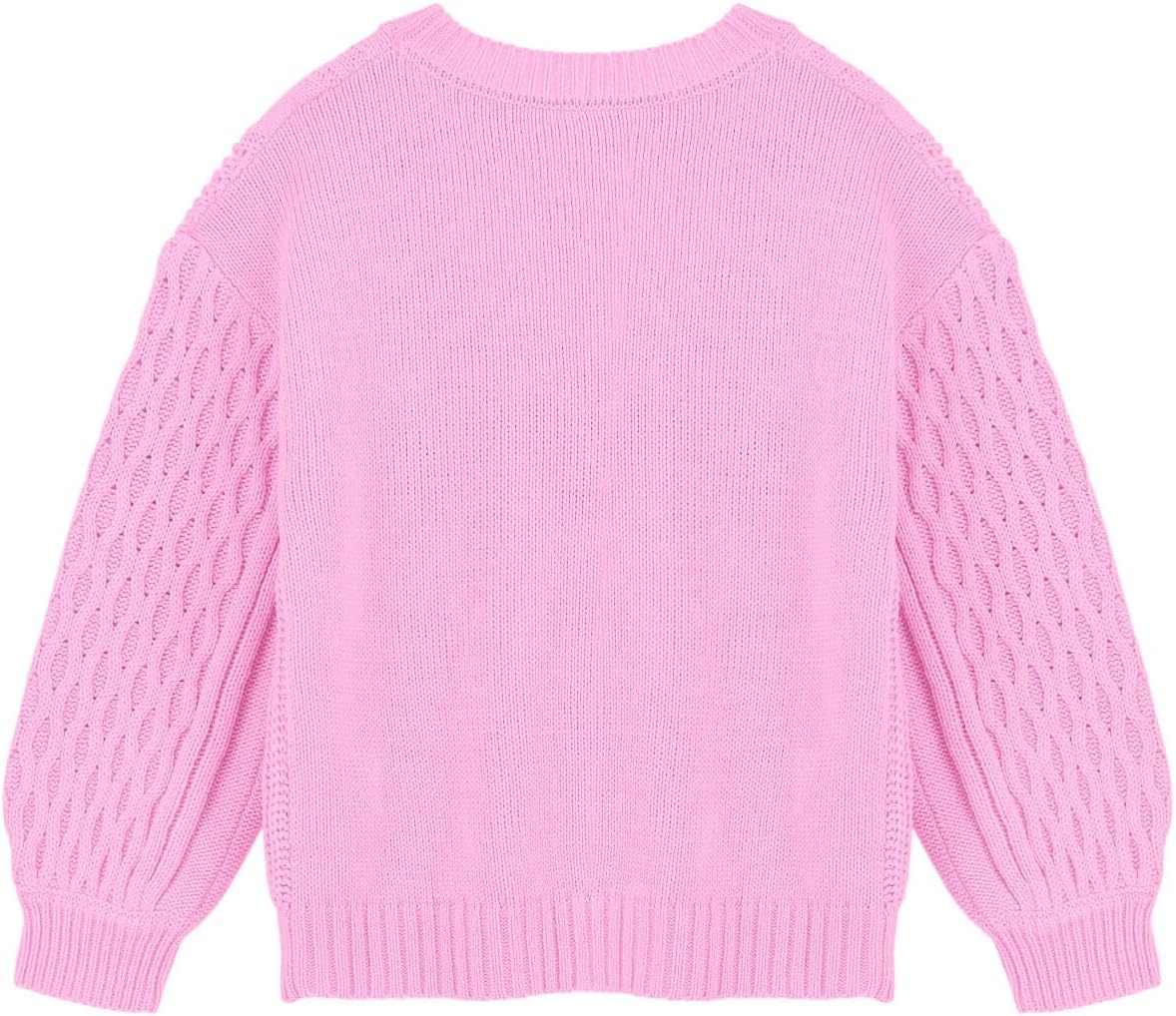 Girls Cable Knit Sweaters Crewneck Lantern Long Sleeve Drop Shoulder Warm Jumpers for Kids Size 5-14Y - Image 4