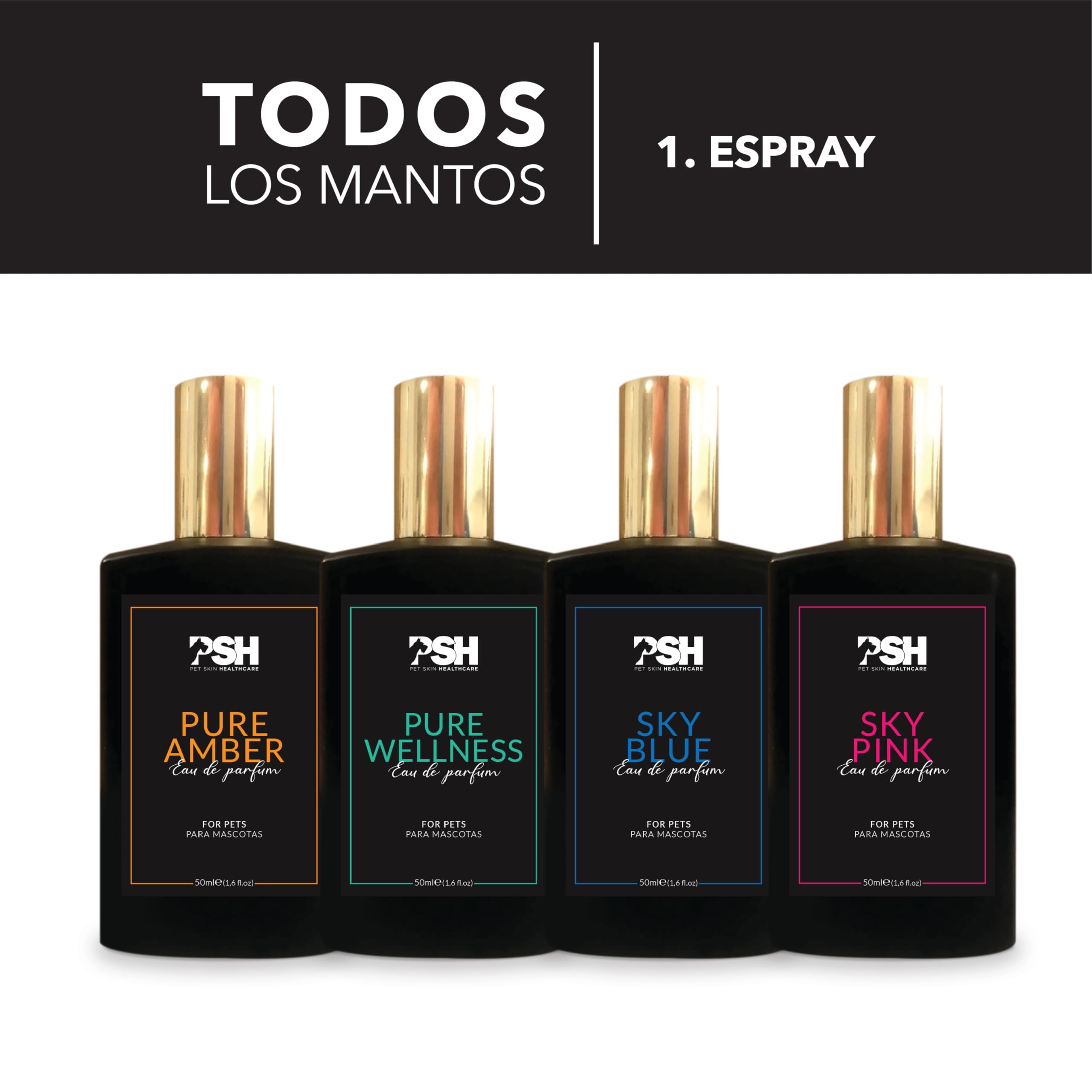 PSH Pure Wellness - Agua de Perfume para Perros y Gatos - Fragancia Floral Frutal Tropical - No Reseca la Piel - Incluye Mini Envase Recargable para Paseos - 50 ml