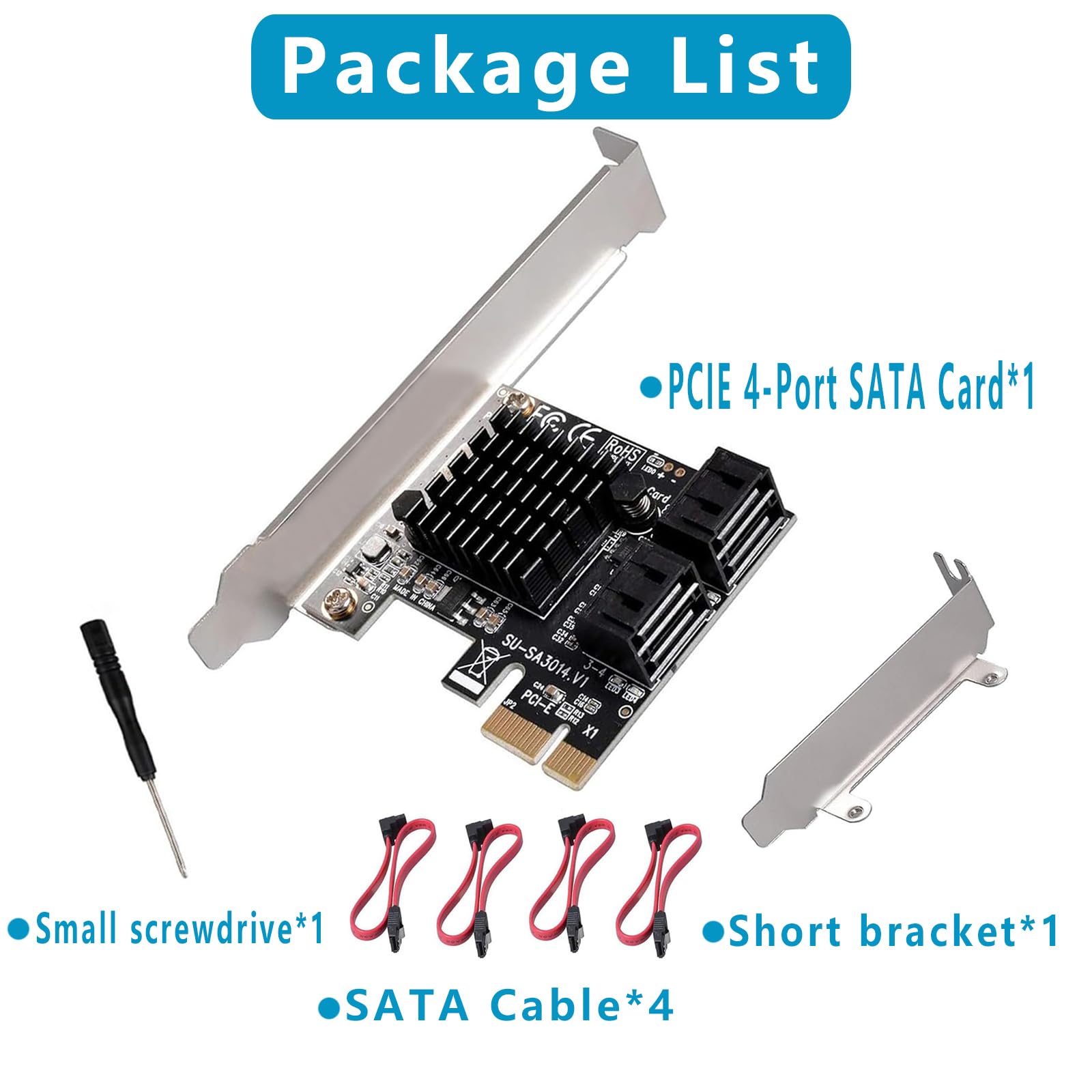 Carte d'extension PCIE 4 ports SATA III 6 Gbps PCIE 1X vers SATA 3.0 - 4 ports - Prise en charge SSD et disque dur pour Windows 7/8/10/XP/linux/Vista