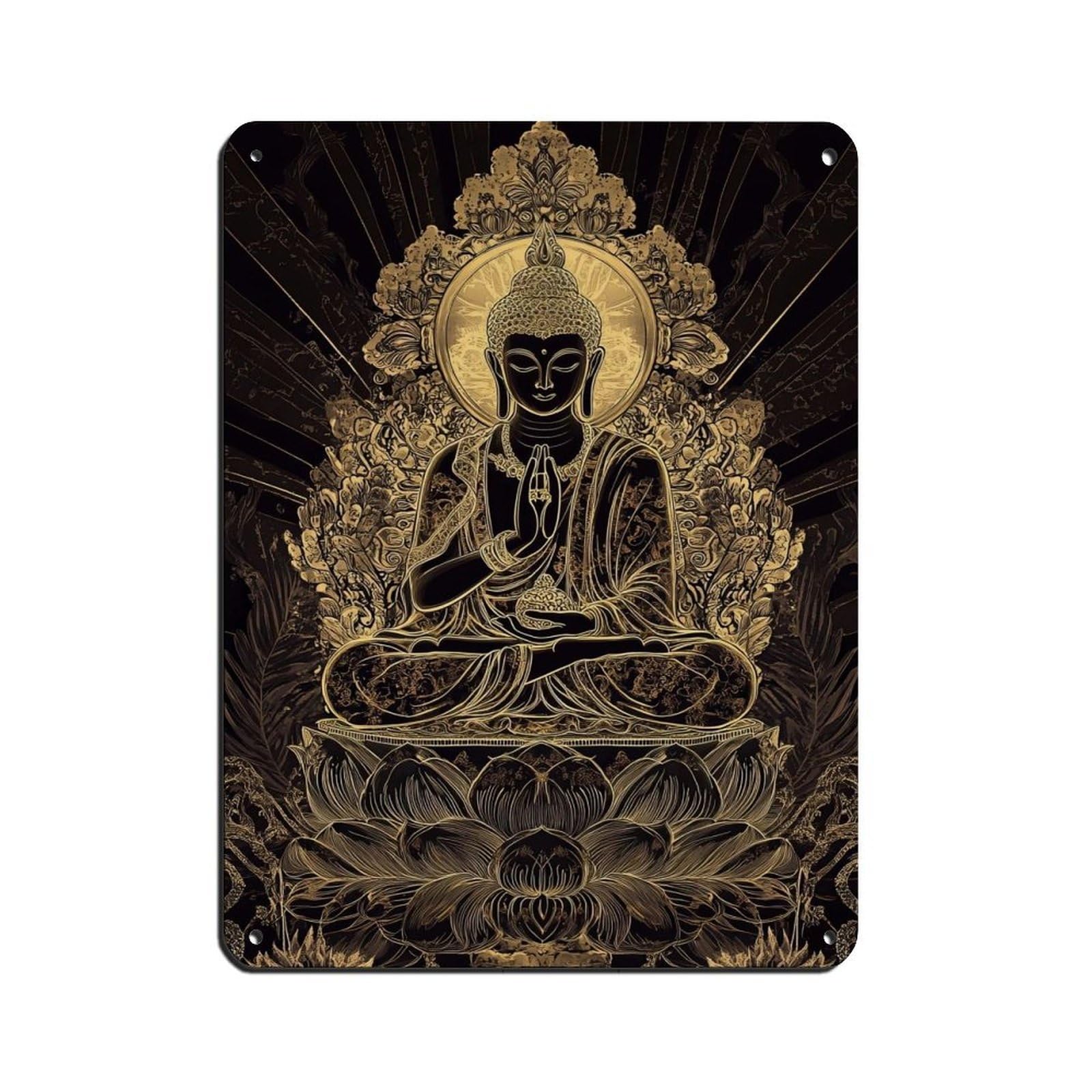 Golden Buddha Thangka, Sacred Mandala Art Tin Sign Vintage Metal Pub Club Cafe Bar Home Wall Art Decoration Poster Retro 12x16inch(30x40cm)