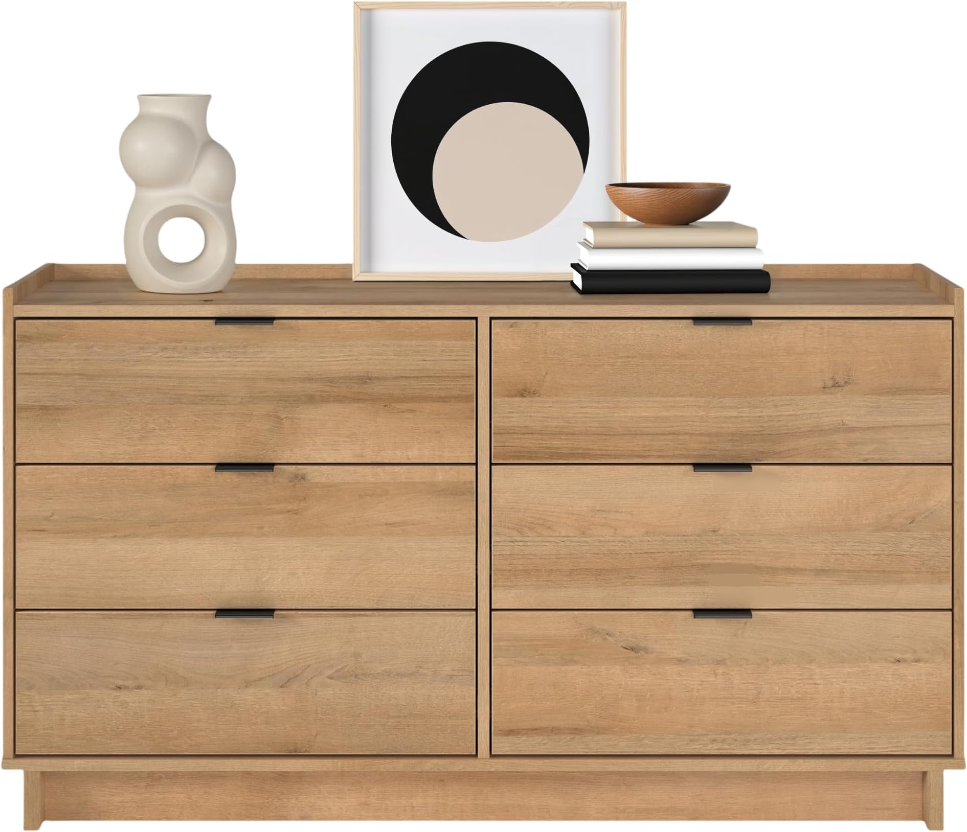 Simply Modern 6-Drawer Double Dresser for Bedroom, Chest of Drawers, Modern Bedroom Furniture, 52.5” Wide x 16” deep x 29.5” Tall, Oak