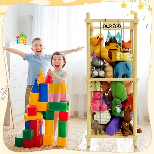 Miniatura 5 de Jaula de almacenamiento de animales de peluche de madera, cesta de almacenamiento grande de madera para animales de peluche, almacenamiento de