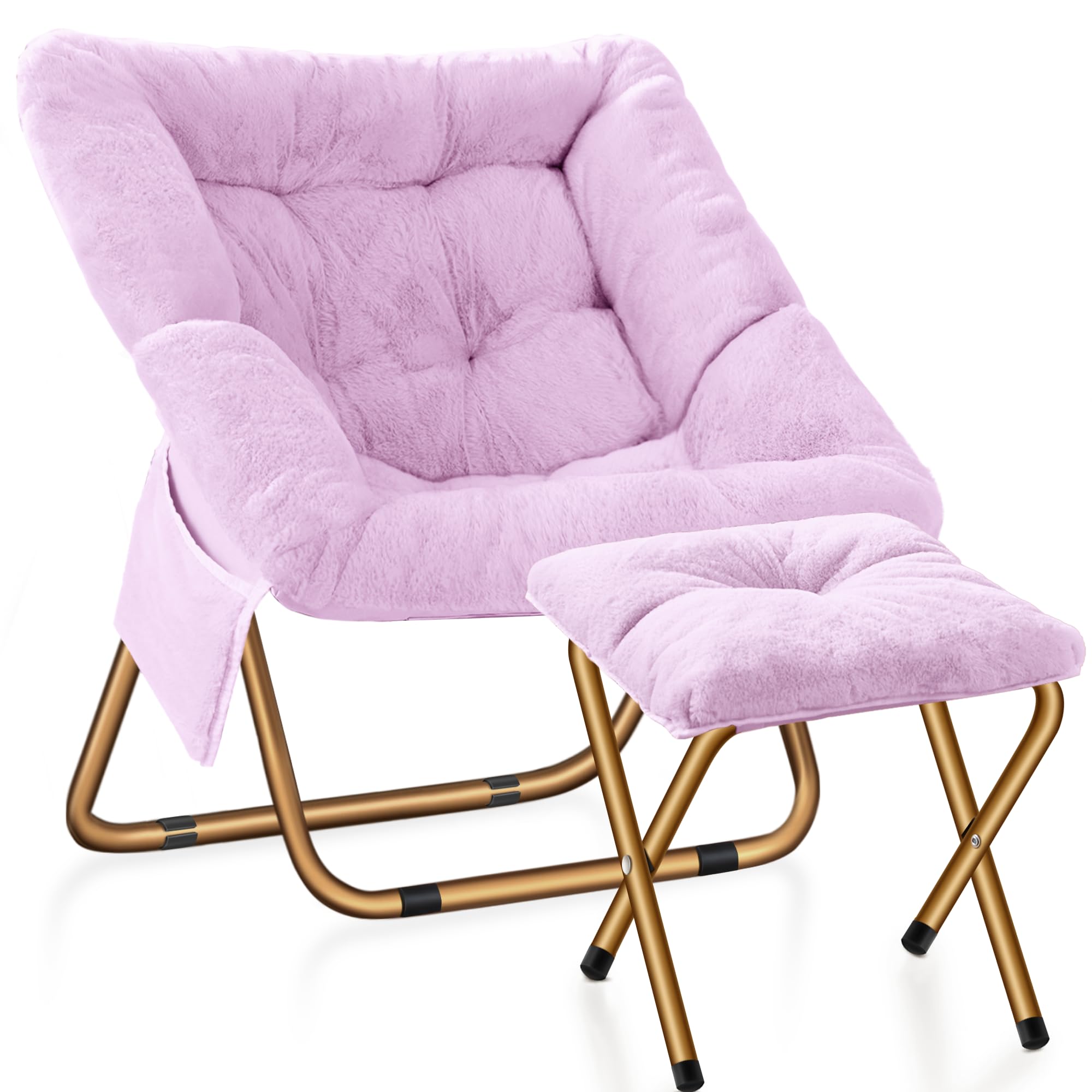 comfy saucer chair, foldable living room chairs, soft faux fur lounge chair for bedroom, reading chairs for adults, teens, x-large (lavender)