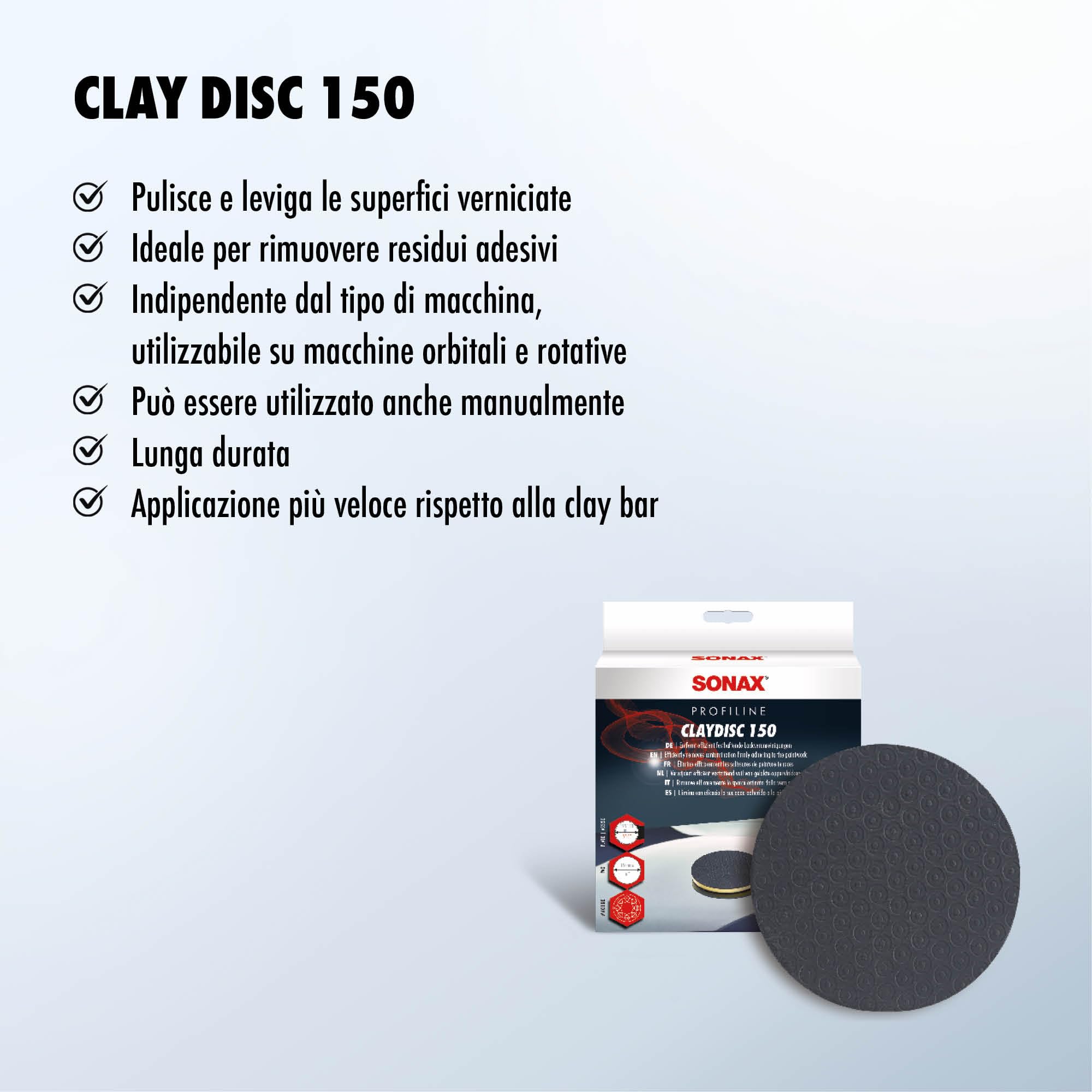 SONAX Claydisc 150 mm (1 unità) Disco di Argilla per Macchina Lucidatrice, Pulisce e Leviga Le Superfici Verniciate, Art.N. 04512410