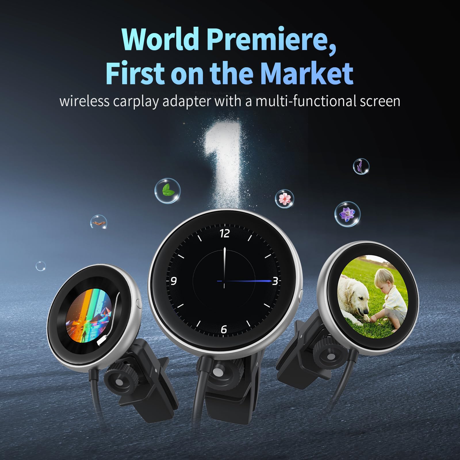 OTTOCAST Adattatore Carplay Wireless Clip, Dongle Wireless CarPlay Plug & Play con Display Elettronico può Mostrare Orologio Immagini Copertina di Album Musicali Compatibile con Auto con Wired CarPlay