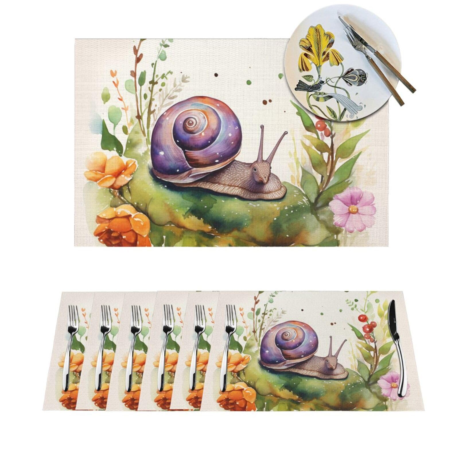 Sets de table pour extérieur et intérieur en forme d'escargot, lot de 6 en PVC lavable