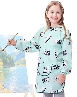Kids Art Smock for Painting-Waterproof Long Sleeve Smocks for Kids with Full Arm Protection, Adjustable Tie-Back ArtistSmock for Girls & Boys Painting Apron for Arts, Crafts, Cooking-8-14