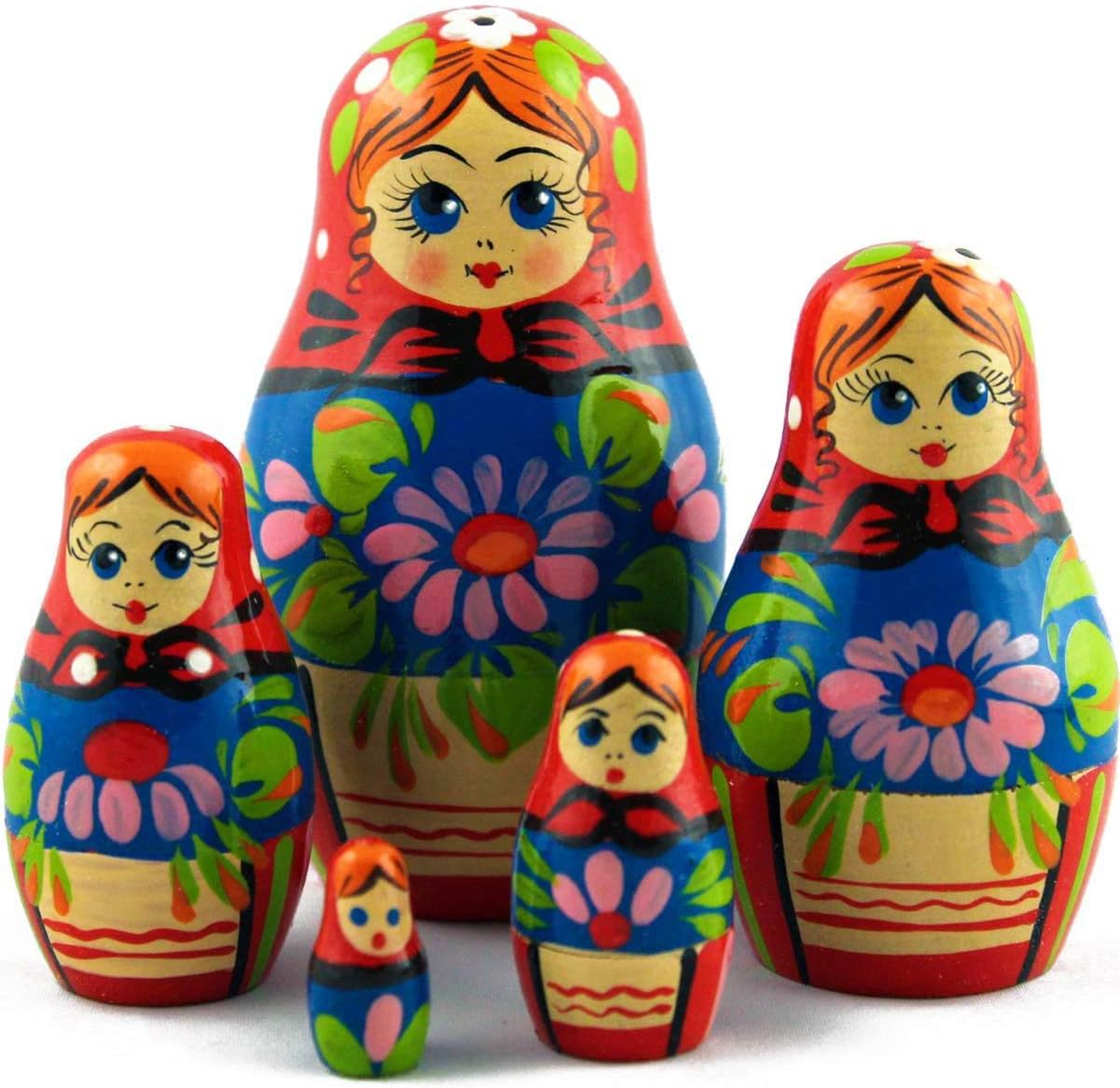 MATRYOSHKA&HANDICRAFT Nesting Dolls Classic Russian Ornament and Beautiful Chrysanthemum Set 5 pcs