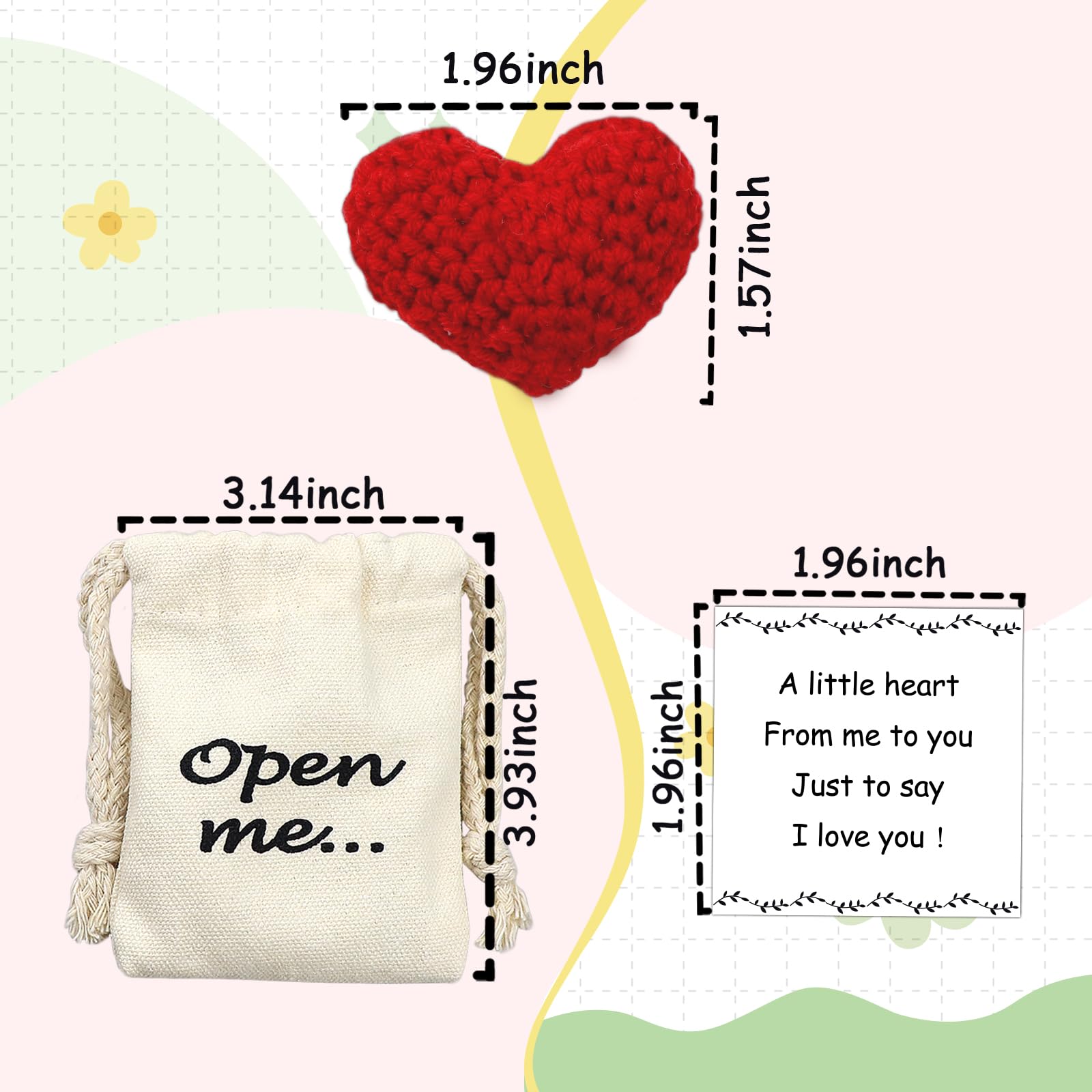 Cadeau de poche avec inscription « I Love You » - Cadeau pour lui pour elle en crochet - Cadeau pour femme (cœur)