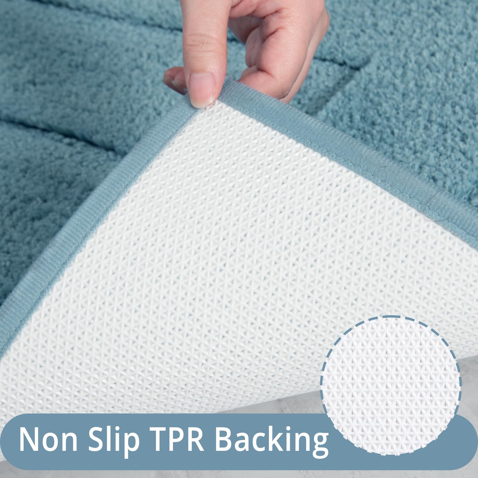 HOMORE Alfombra de baño azul, 24 x 60 pulgadas de largo, alfombra de baño de microfibra suave y absorbente, alfombra de baño antideslizante con respaldo de TPR, alfombra de baño lavable de felpa para