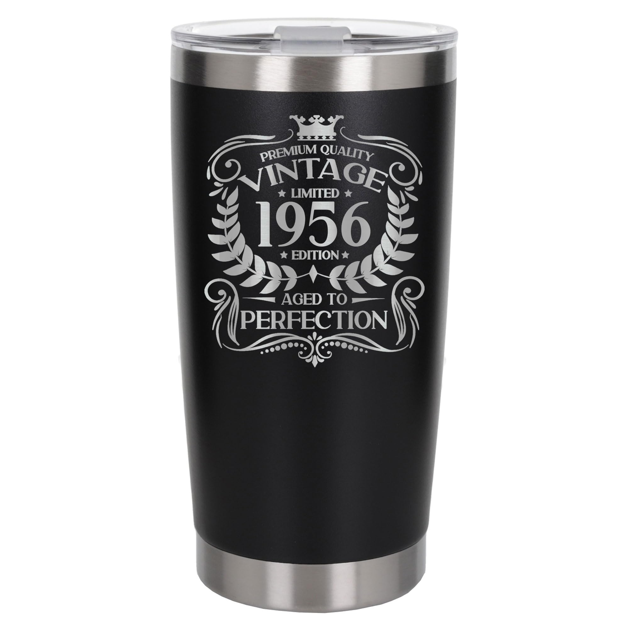 Always Looking Good 70th Birthday Gift Vintage 1956 Aged to Perfection Engraved Insulated Travel Mug Present for 70 Year Old Black Thermal Coffee Flask Travel Mugs with Lids
