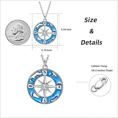Miniatura 5 de Collar de montaña de brújula de plata de ley, colgante de mapa azul marino, graduación, amistad, talismán, collar de viaje, regalo de graduación,