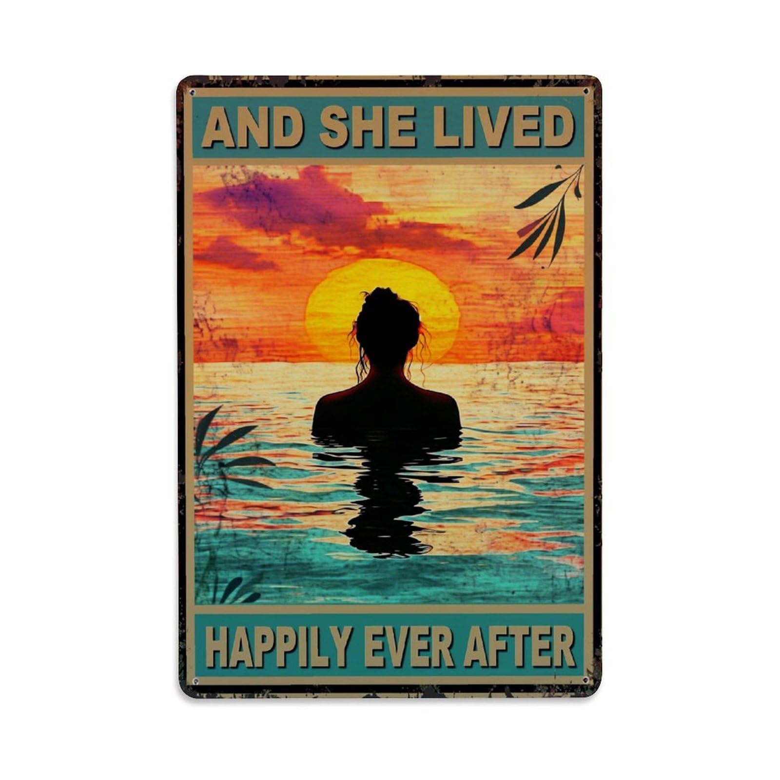 Jdfenggu Vintage Sunset Silhouette Water Reflection Peace Retro Metal Tin Sign, Decor Art Poster For Bar, Home, Man Cave, Kitchen, Laundry Room Gift 8X12inch