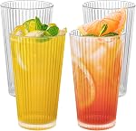 Topsky 16oz Plastic Tumblers Drinking Glasses Set of 4, Clear Acrylic Drinking Cups Wine Glasses Beverage Cups for Daily Use, Poolside, Outdoor&Indoor - Stackable, Dishwasher Safe, Easy to Clean (Mix-Color)