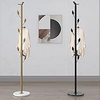 Vista 4 de Perchero de metal independiente con 6 ganchos, parte superior con pájaro, base de mármol para abrigos, sombreros, bolsos, bolsos, entrada, pasillo