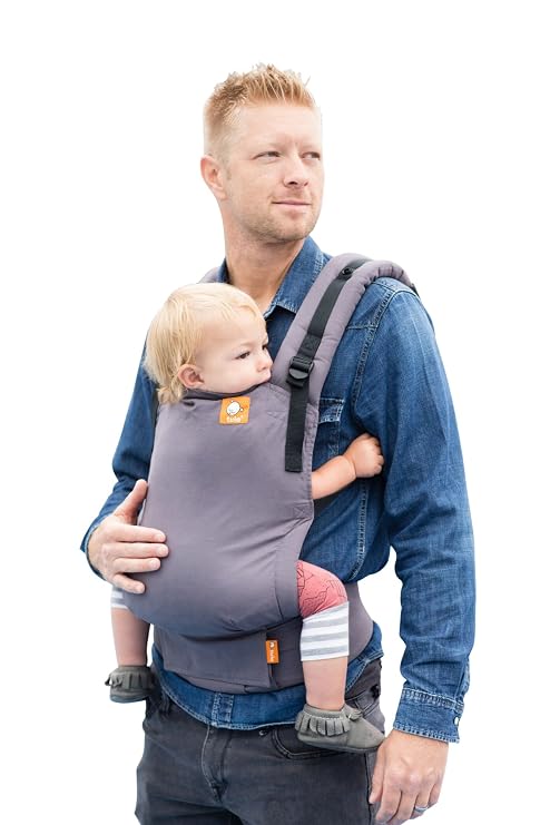 Baby Tula Free-to-Grow Baby Carrier 7 45 lb, Adjustable Newborn to Toddler Carrier, Ergonomic Inward Front and Back Carry, Easy-to-Use, Lightweight Stormy, Gray