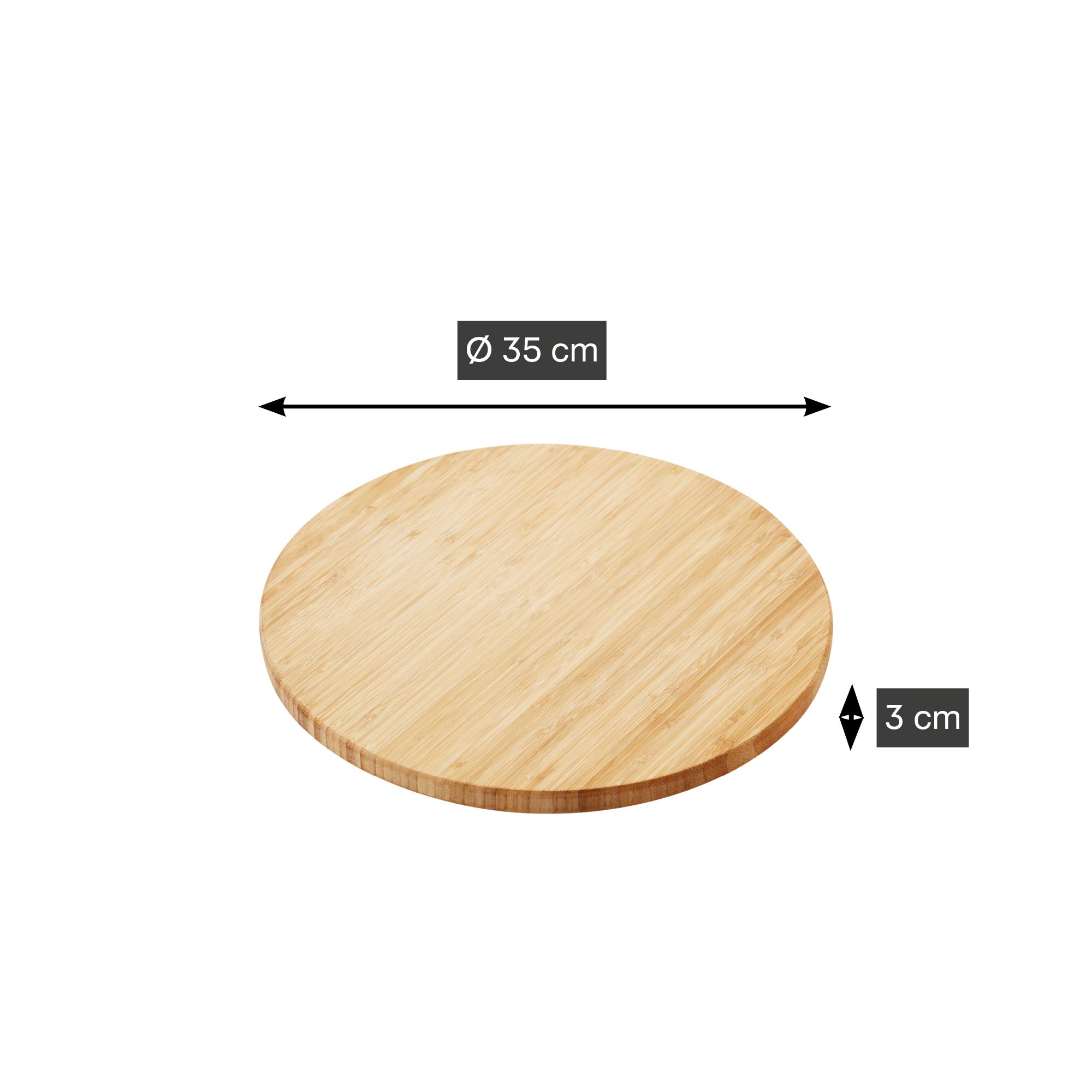 Point-Virgule Outdoor und Küche Drehplatte aus Bambus Holz zum Fleisch oder Käse servieren, Servierplatte für Party oder Grill Zubehör, braun und weiß, rund 35 cm