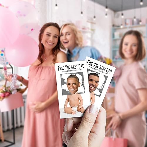 Miniatura 5 de Juegos de Baby Shower - Encuentra al Baby Dad Scratch Off Tarjetas de celebridades, suministros de juegos de fiesta de revelación de género - 36