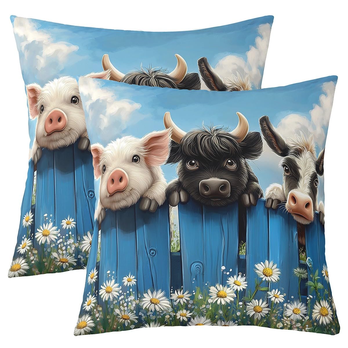Homemissing Farm Animals Cushion Covers Set of 2 50x50cm Rustic Farmhouse Donkey Pig and Baby Cow Throw Pillow Covers Farm Nursery Decor Decor Pillowcase Indoor Outdoor Super Soft — image 1