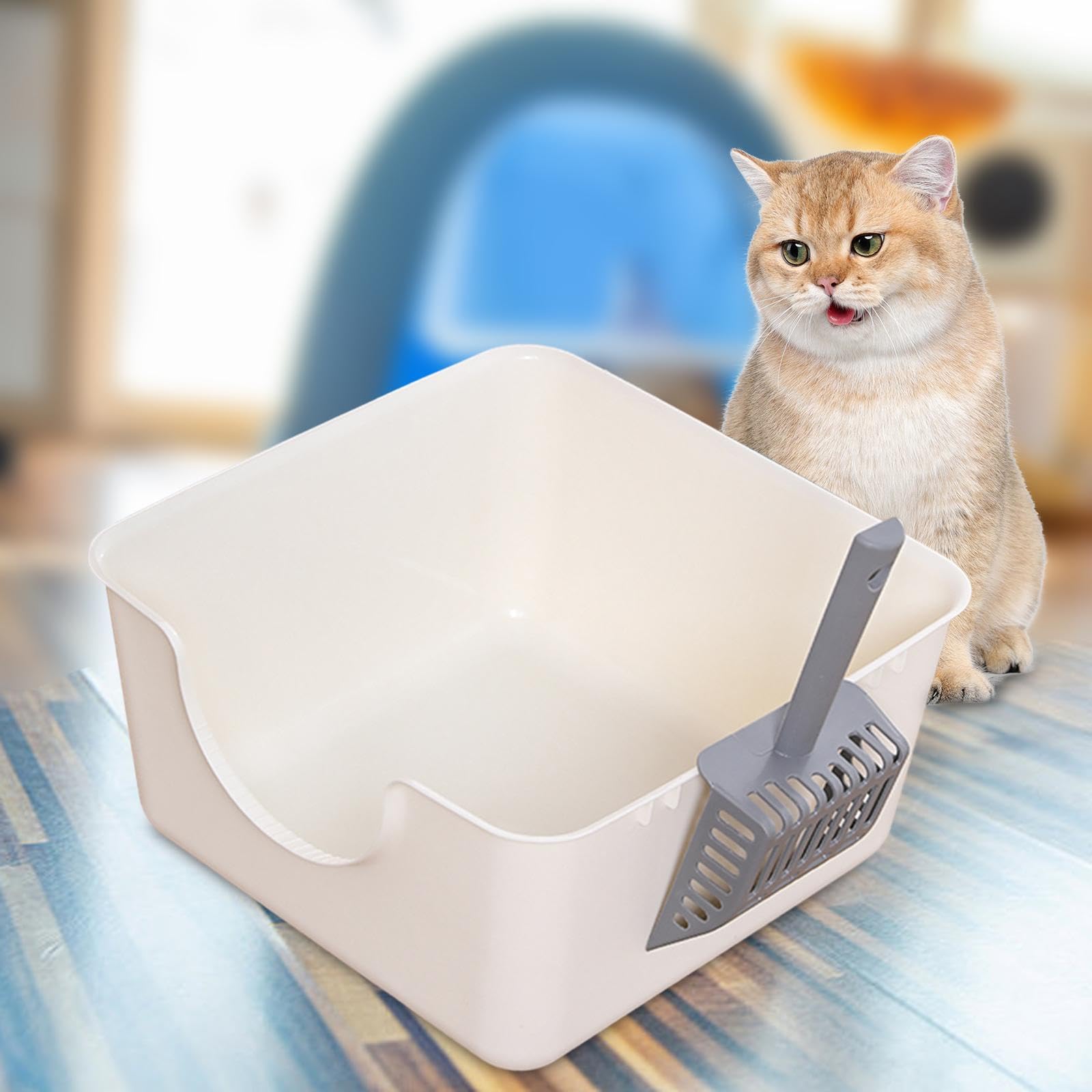 F Fityle Bac à litière pour Animaux de Compagnie à Dessus Ouvert, bac à litière pour Chat, Fournitures Portables pour Animaux de Compagnie, bac à litière, Blanc