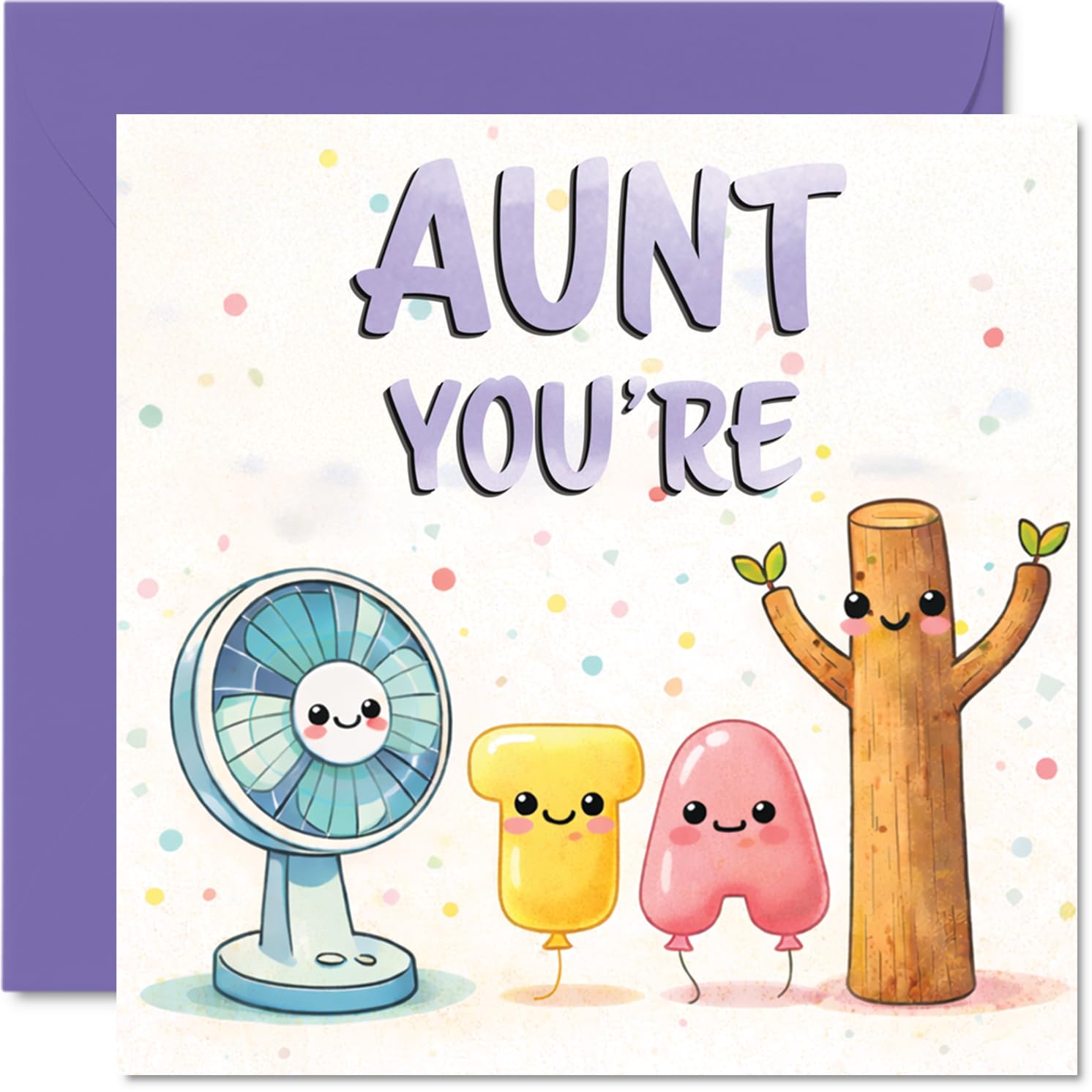 Playful Birthday Card for Aunt - Whimsical Cheer for Your Lovely Aunt - Adorable Animated Characters in Pastel Hues, Mothers' Day - 145mm Square, Envelope Included