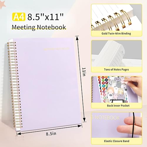 Miniatura 4 de SUNEE Cuaderno de reuniones para trabajar con elementos de acción, 160 páginas, planificador de proyectos de tamaño A4, agenda de reuniones en