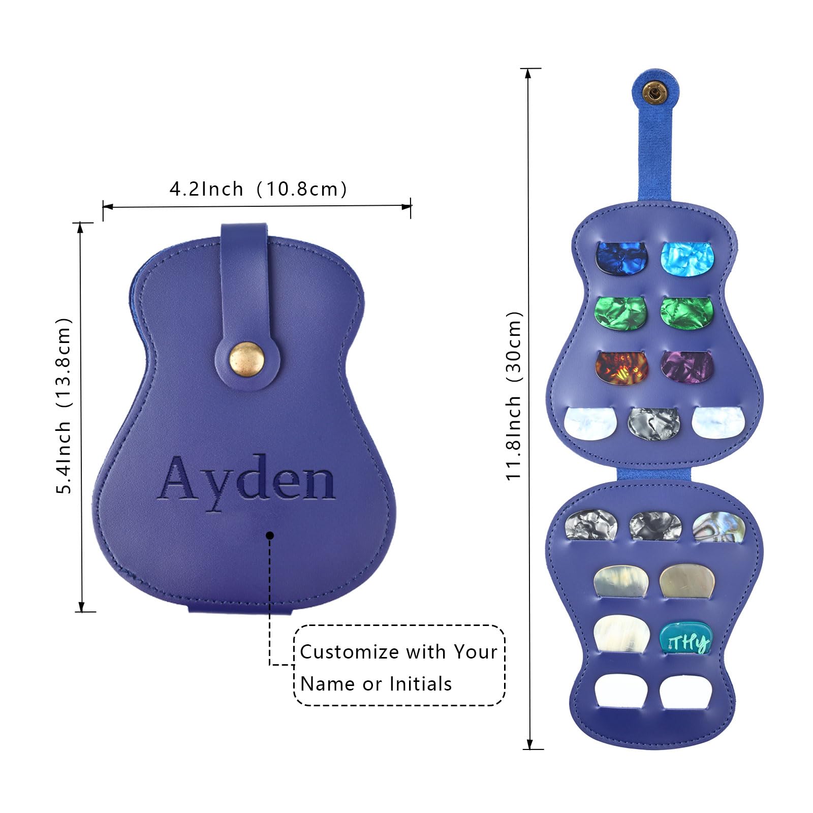 Custom Guitar Pick Holder Case, 18 Slots Guitar Pick Organizer with Personalized Name Engraving, Unique Guitar-Shaped Design for Music Lovers (Blue)