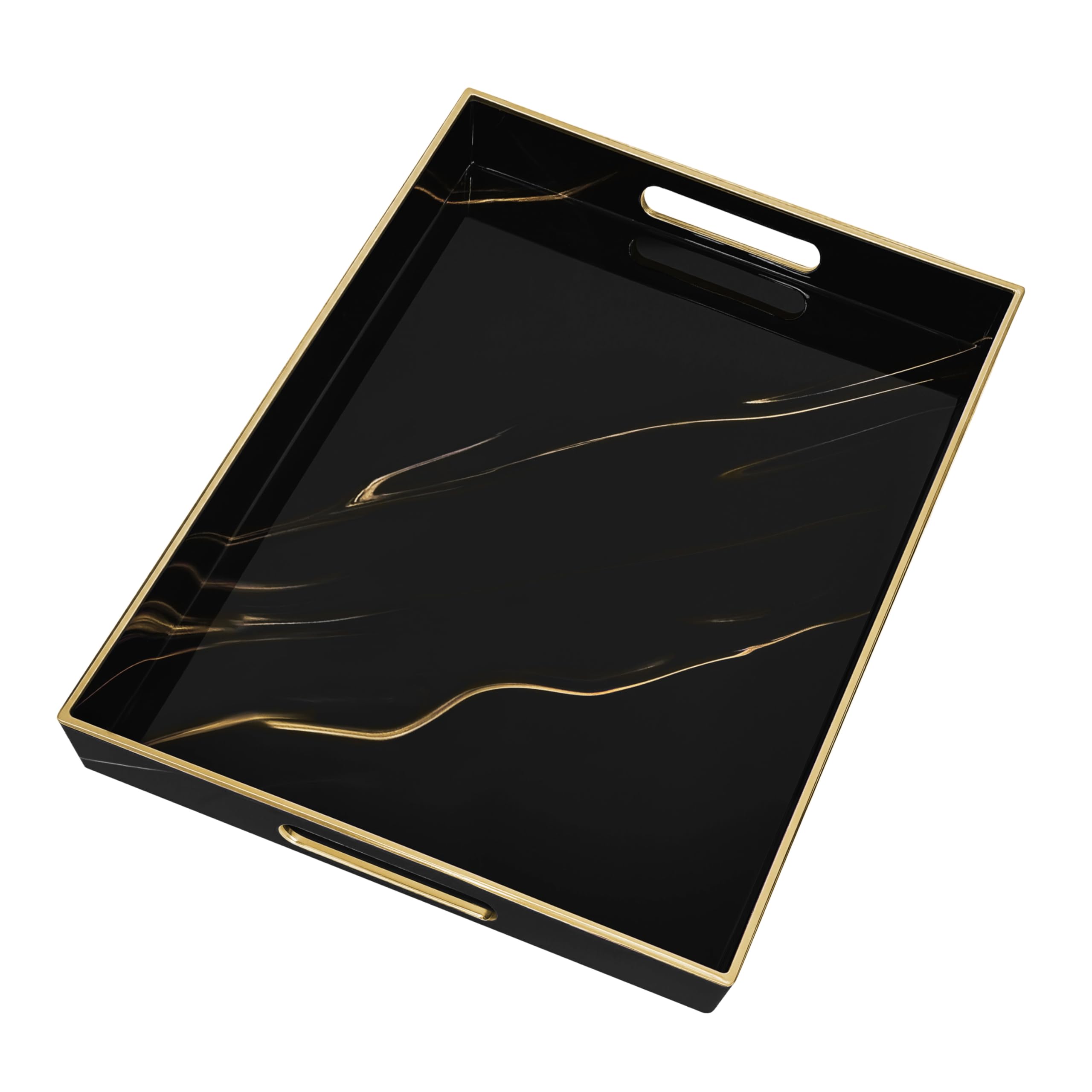 Serving Tray, Marble Plastic Food Trays for Eating on Lap Coffee Tray with Handles Rectangular Non-slip Candle Plate, 40x30x4 cm Large Drinks Platter for Kitchen/Living Room/Bedroom/Party