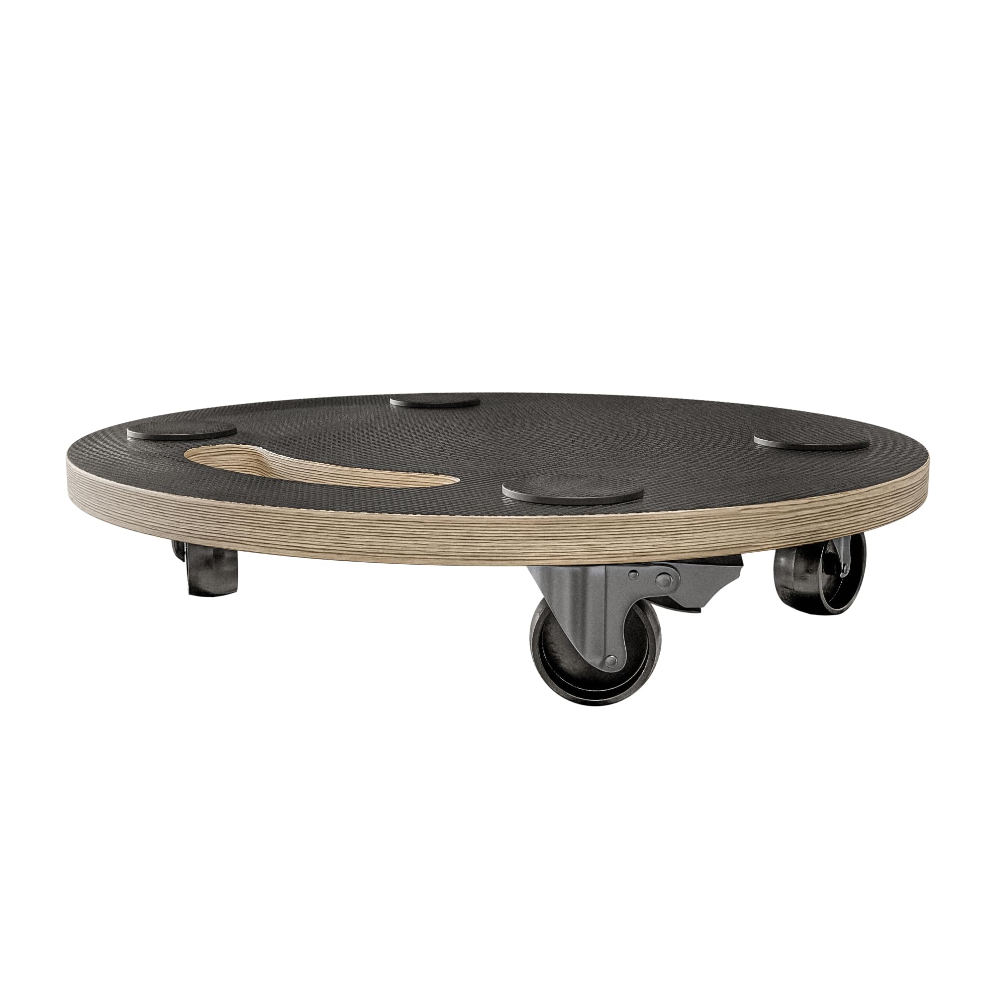 Amig - Plateforme de Charge avec Roues - Support Roulant Rond - 4 Tapis antidérapants - Ø30 cm - Charge Max.: 100 kg - 4 Roues: 2 avec Frein - Contreplaqué - Certifié FSC - Noir